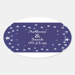 Personalisierte Silver Stars Blue Rette Datums-Auf Ovaler Aufkleber