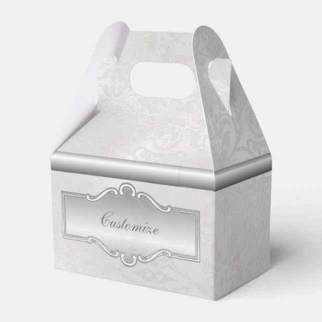 Personalisierte Silvery White Damask Gable Favor B Geschenkschachtel (Vorderseite)