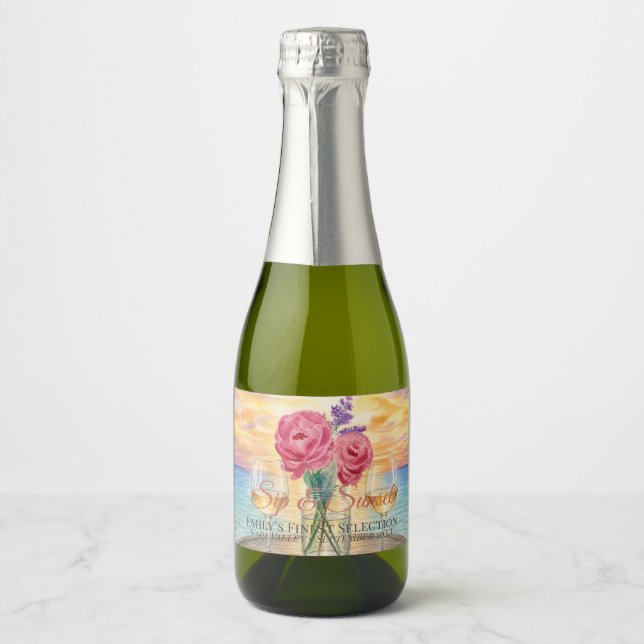 Personalisierte Sip & Sunset Mini-Sektflasche (Vorderseite)