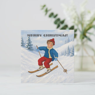Personalisierte Skifahrer-Weihnachtskarte Feiertagskarte