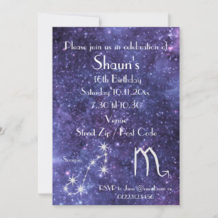 Personalisierte Skorpion-Zodiac-Galaxie-Party Einladung