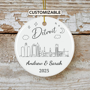 Personalisierte Skyline Detroit Ornament, Michigan Keramik Ornament