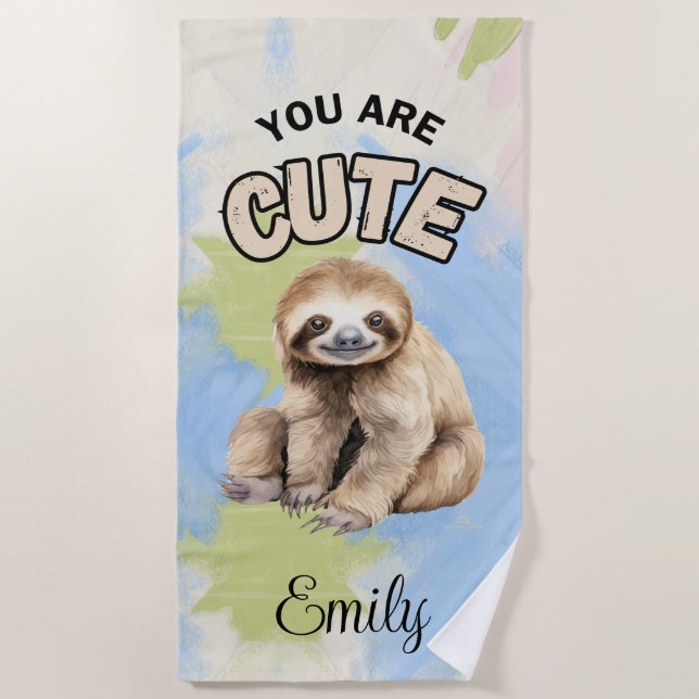 PERSONALISIERTE SLOTH STRANDSTADT Grün & Blau Strandtuch (Vorderseite)