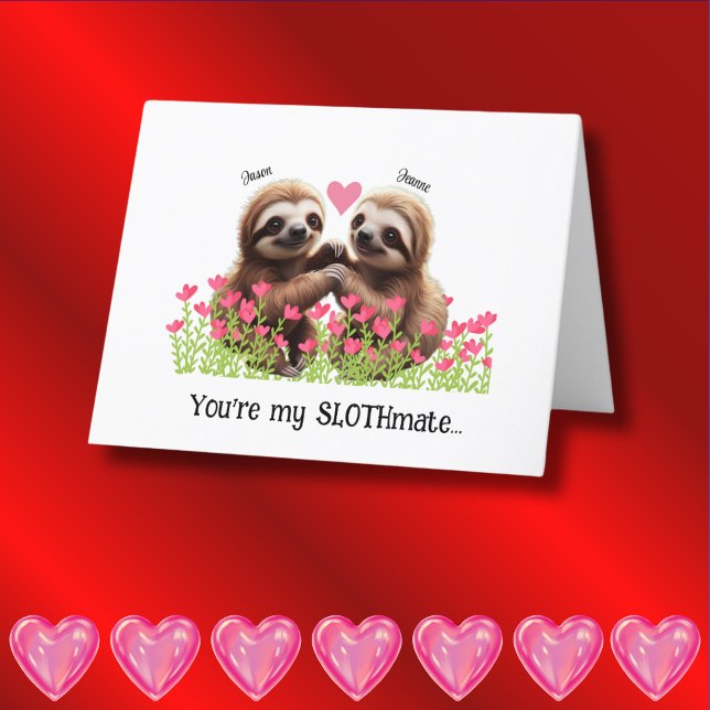 Personalisierte Sloth Valentine Rosa Slothmatte Feiertagskarte (Von Creator hochgeladen)