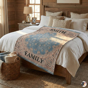 Personalisierte Smith-Familie Blau & Terrakotta Pa Fleecedecke