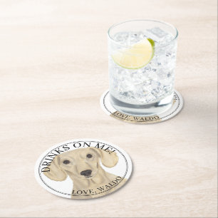 Personalisierte Smooth Cream Dackel Hunde Hochzeit Runder Pappuntersetzer