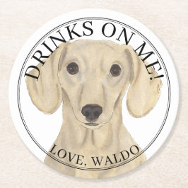 Personalisierte Smooth Cream Dackel Hunde Hochzeit Runder Pappuntersetzer