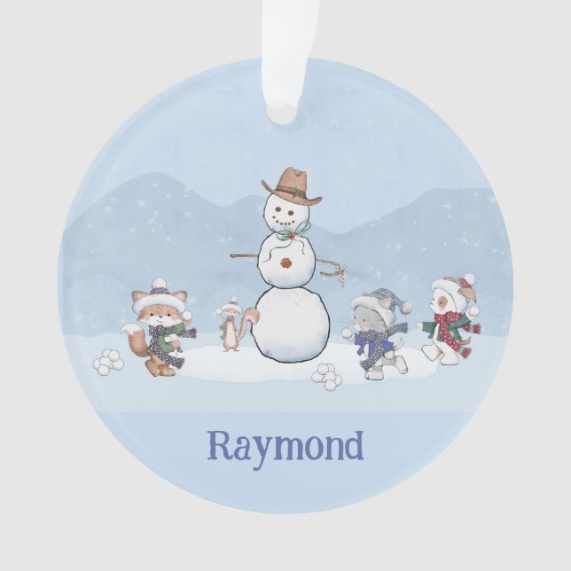 Personalisierte Snowball-Kämpfe Custom Snowman Ani Ornament (Vorderseite)