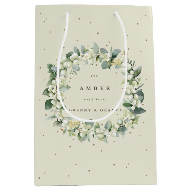 Personalisierte Snowberry+Eukalyptus Weihnachten Mittlere Geschenktüte (Vorderseite)