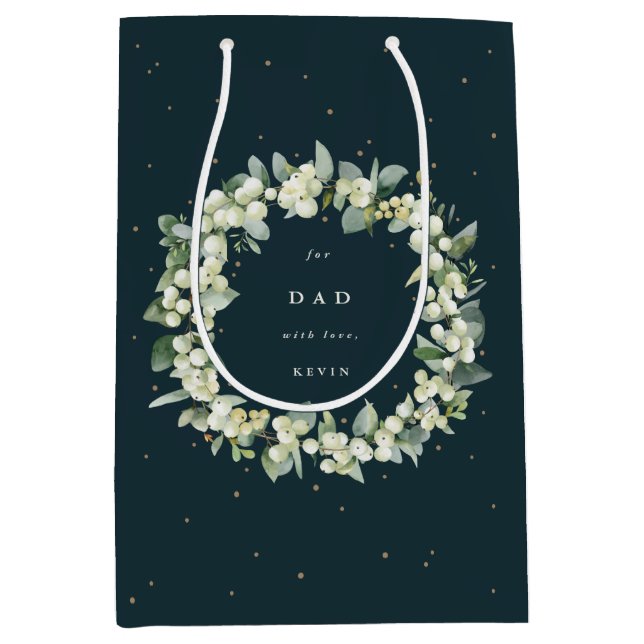 Personalisierte Snowberry+Eukalyptus Weihnachten Mittlere Geschenktüte (Vorderseite)