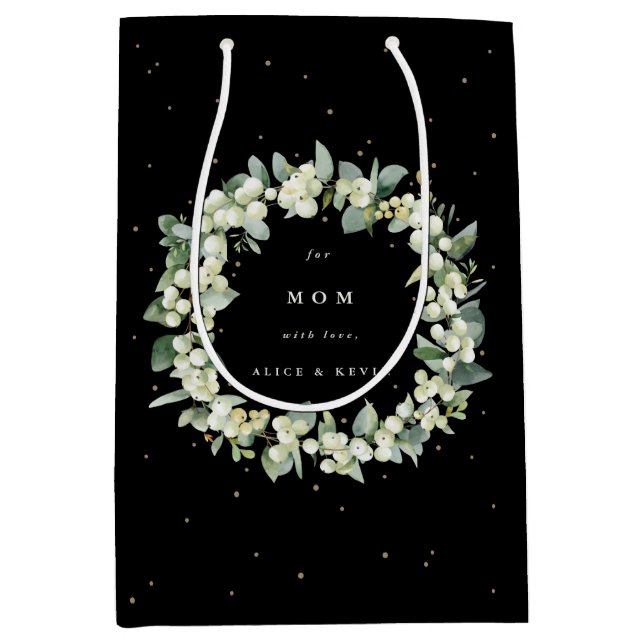 Personalisierte Snowberry+Eukalyptus Weihnachten Mittlere Geschenktüte (Vorderseite)