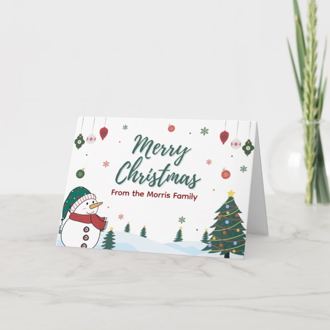 Personalisierte Snowman-Weihnachtskartenfamilie Karte (Vorderseite)