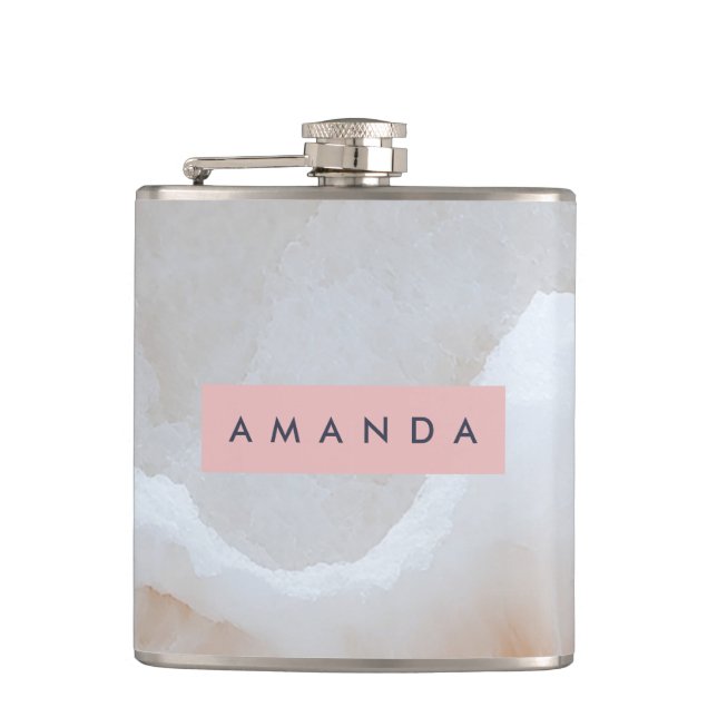 Personalisierte Soft Cream Onyx Marmortextur Flachmann (Vorderseite)