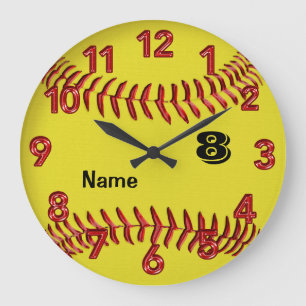 Personalisierte Softball-Uhr mit ZAHL und NAMEN Große Wanduhr
