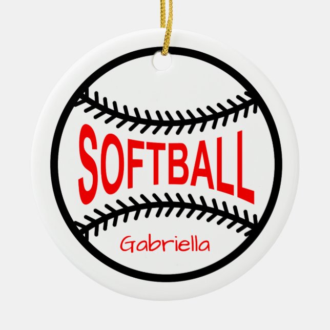 Personalisierte Softball-Weihnachtsverzierung Keramik Ornament (Vorne)