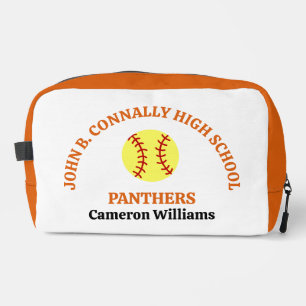Personalisierte Softballspielerin der Orange High Waschbeutel