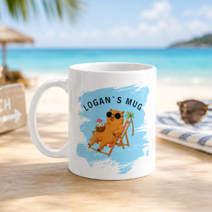 Personalisierte Sommer-Capybara-Strand Kaffeetasse
