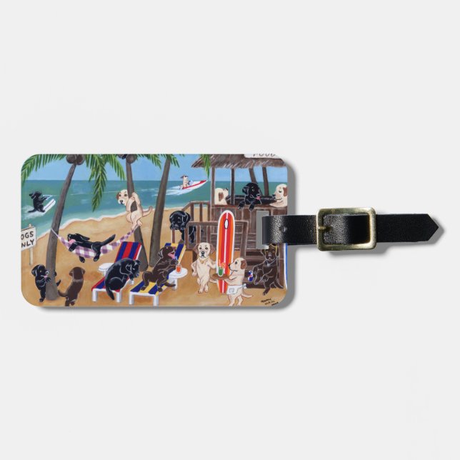 Personalisierte Sommer-Ferien Labradors Gepäckanhänger (Vorderseite horizontal)