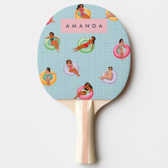 Personalisierte Sommerfrauen Entspannen auf Schwim Tischtennis Schläger (Vorderseite)