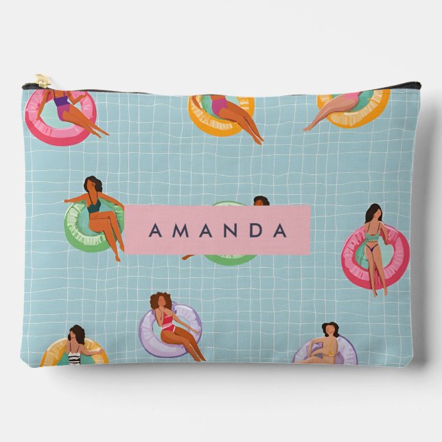 Personalisierte Sommerfrauen Entspannen auf Schwim Zubehörtasche (Vorderseite)