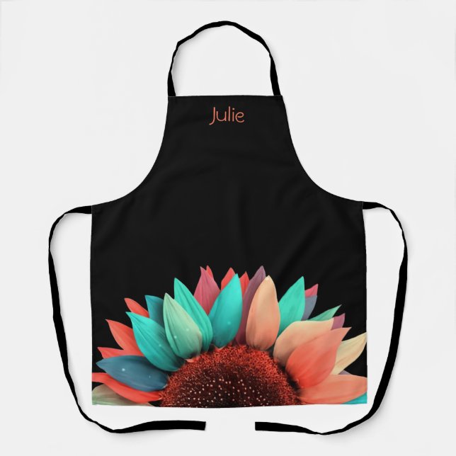 Personalisierte Sonnenblume auf Schwarz Schürze (Vorderseite)