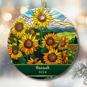 Personalisierte Sonnenblumen aus Buntglas Keramik Ornament