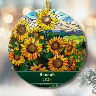 Personalisierte Sonnenblumen aus Buntglas Keramik Ornament