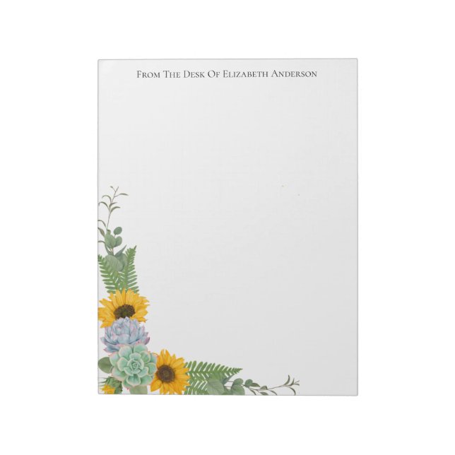 Personalisierte Sonnenblumen Blumengrün Notizblock (Rotiert)