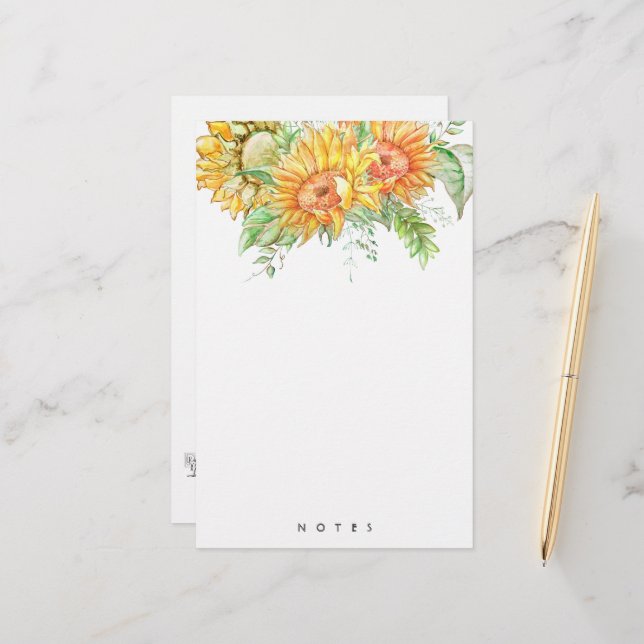 Personalisierte Sonnenblumen Boho Blumengeschirr Briefpapier (Vorderseite/Rückseite Beispiel)