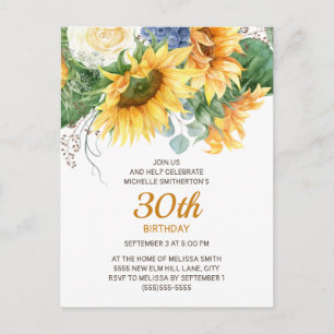 Personalisierte Sonnenblumen Eukalyptus 30. Geburt Postkarte