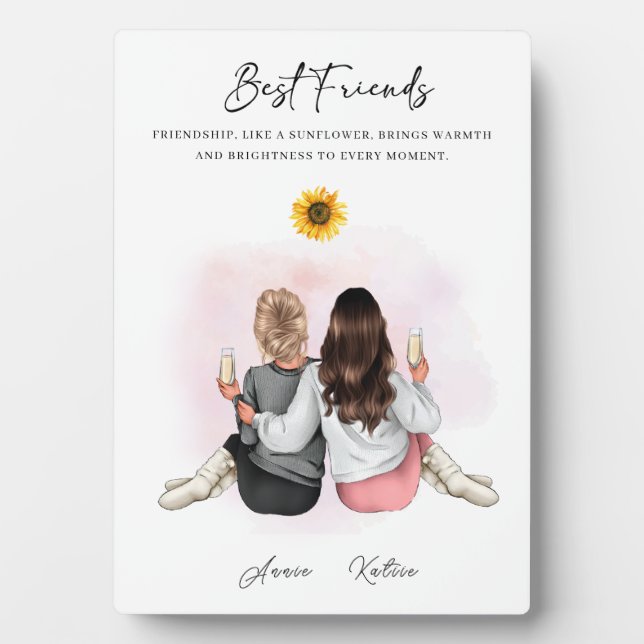 Personalisierte Sonnenblumen-Freundschaft: Heller  Fotoplatte (Vorderseite)