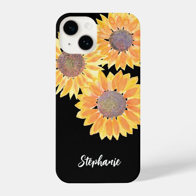 Personalisierte Sonnenblumen iPhone 14 Hülle (Rückseite)