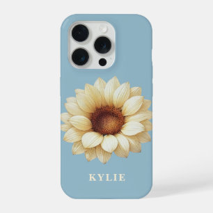 Personalisierte Sonnenblumen-Name Blaue Handyhülle iPhone 15 Pro Hülle