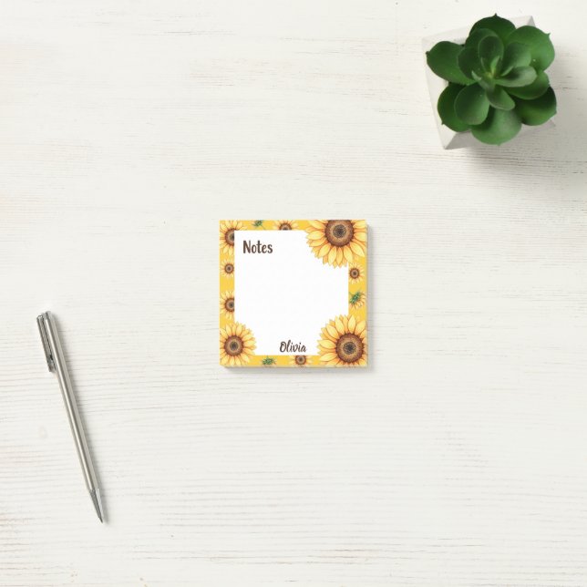 Personalisierte Sonnenblumen-Notizen im Quadrat  Post-it Klebezettel (Büro)