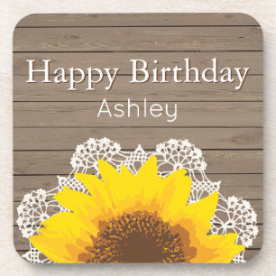 Personalisierte Sonnenblumen, Spitzen und Holz Getränkeuntersetzer
