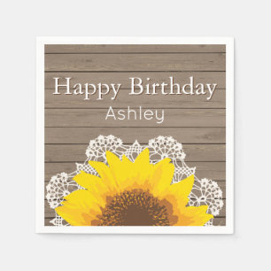 Personalisierte Sonnenblumen, Spitzen und Holz Serviette