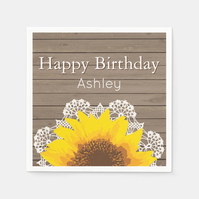 Personalisierte Sonnenblumen, Spitzen und Holz Serviette (Vorderseite)