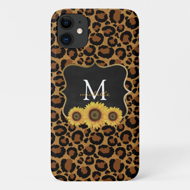 Personalisierte Sonnenblumen und Leopard Case-Mate iPhone Hülle (Rückseite)
