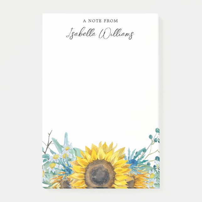 Personalisierte Sonnenblumen und Nebelblumen Rusti Post-it Klebezettel (Vorderseite)