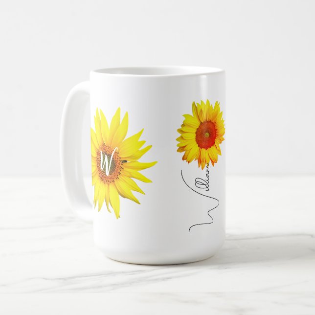 Personalisierte Sonnenblumencoffee-Tasse (Name & I Kaffeetasse (Vorderseite Links)