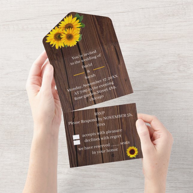 Personalisierte Sonnenblumenhochzeit All In One Einladung (Abreißen)
