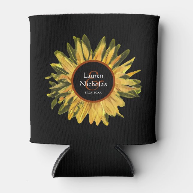Personalisierte Sonnenblumenhochzeit Dosenkühler (Vorderseite)