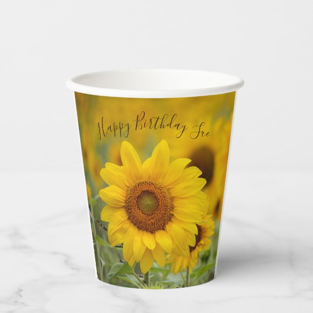 Personalisierte Sonnenblumenpapier Party Drinks Pappbecher (Vorderseite)
