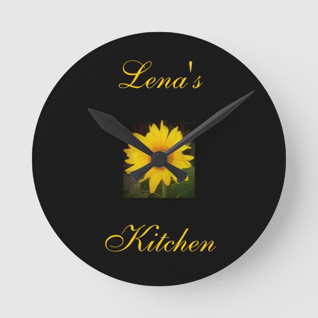 Personalisierte Sonnenblumenuhr-Lenas Küche Runde Wanduhr (Vorderseite)