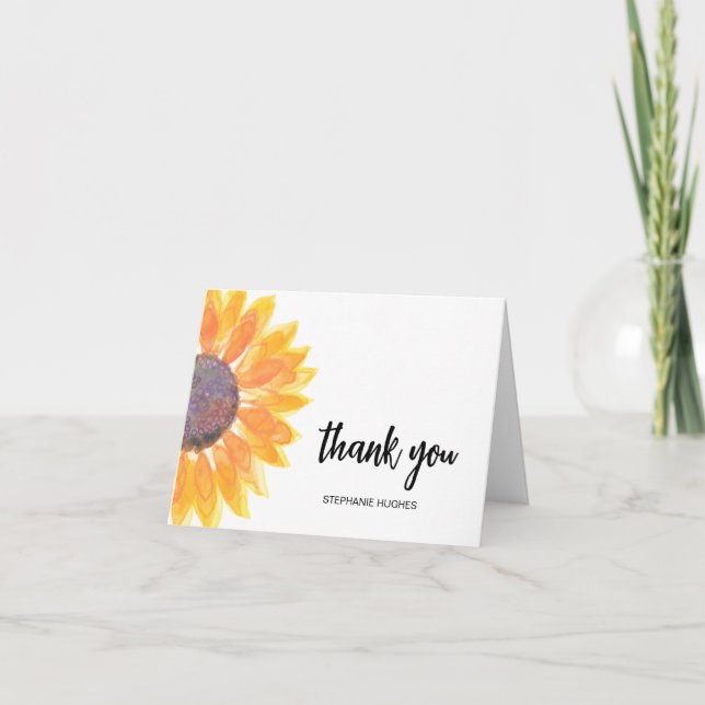 Personalisierte Sonnenblumenwasserfarbe Dankeschön Dankeskarte (Vorderseite)
