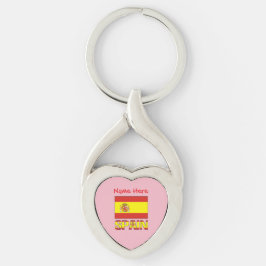 Personalisierte spanische Flagge Erbe Rosa Herz Schlüsselanhänger