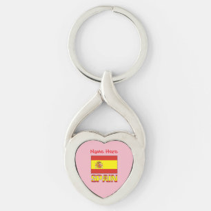 Personalisierte spanische Flagge Erbe Rosa Herz Schlüsselanhänger