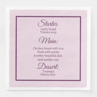 Personalisierte Speisekarte in Pastellrosa Serviette