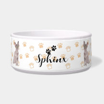 Personalisierte Sphinx Katzenschale mit Name & Ras
