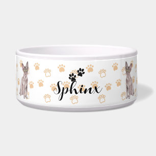 Personalisierte Sphinx Katzenschale mit Name & Ras Napf